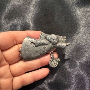 Pewter Tone Angel with Harp Brooch
